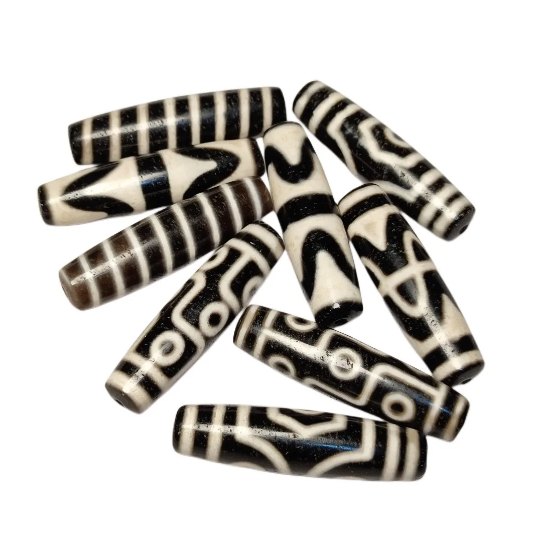 Tibet Agata Dzi, 3/9 Occhio Dente Di Tigre Loto Totem A Spirale Nero/Bianco Stagionato Agata Perline Ciondolo Collana Uomo E Donna