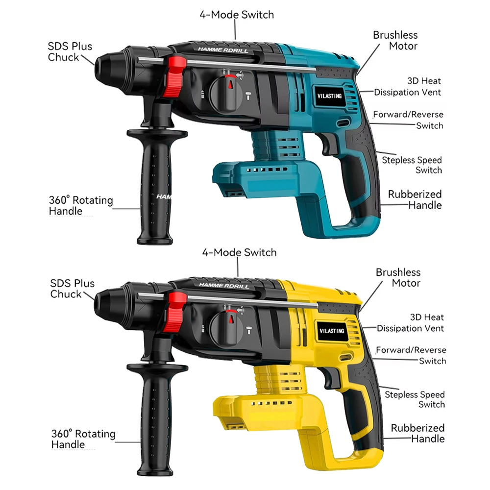 26MM Brushless Electric Hammer Drill Multifunctional Rotary Cordless Rechargeable Power Tools Fit Makita/Dewalt 18V Battery 2