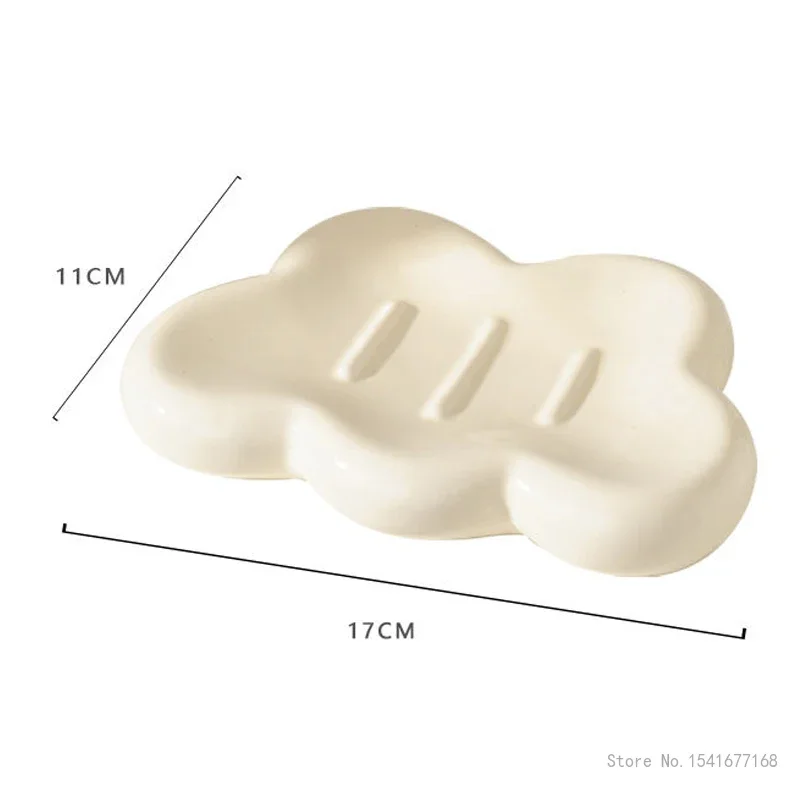 Cloudshaped Ceramic Soap Case Creative Drainage Dish Light Luxury Storage Boxes Household Bathroom Kitchen Articles Silver Cream