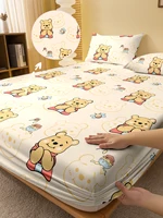 1 Cartoon Cute animal bear Printed Matte Fitted Sheet, Bedroom Printed Bed Cover, Bedding (Excluding Pillowcases) 1