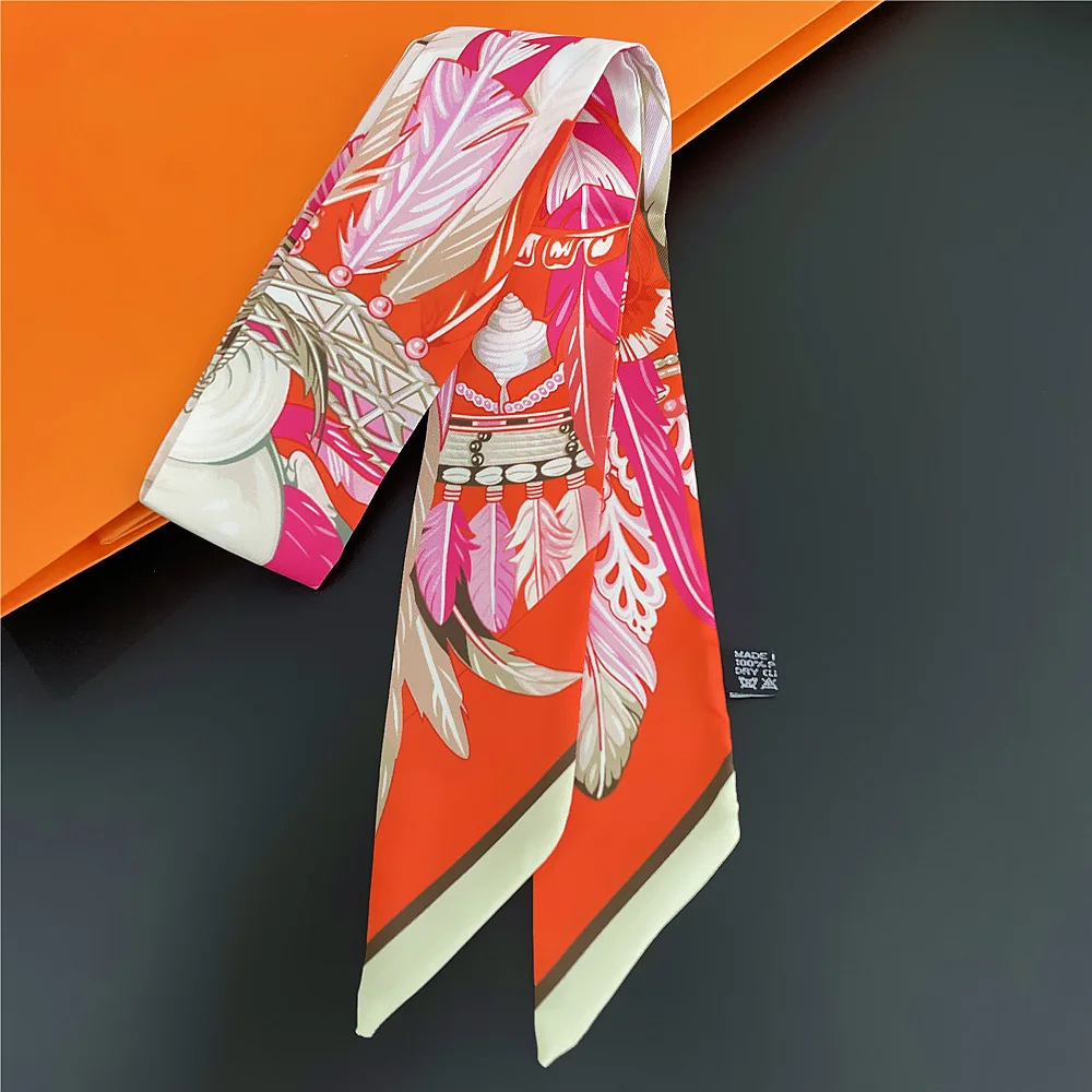 Brand Small Scarves, Boutique Scarves, Feather Printed Silk Scarves, Women's Accessories, Printed Ribbons, Super Feel, New Style 4