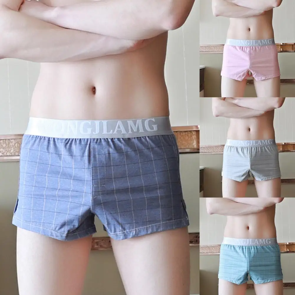 

Men Boxers Soutong Plaid Print Men Underpants Wide Waistband Soft Mid Rise Loose Boxer Briefs Male Panties