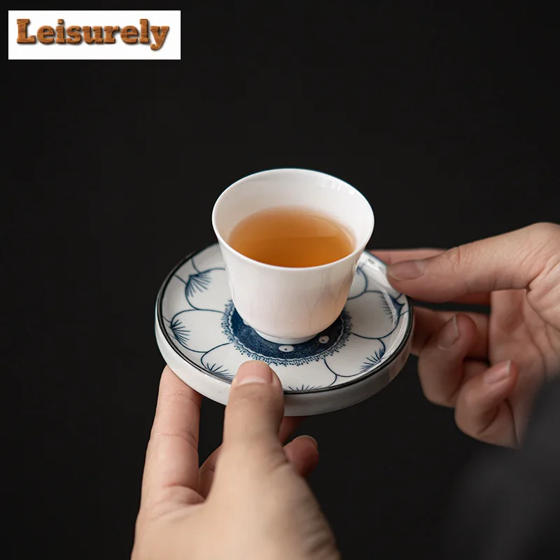 Blue and White Circular Cup Mat Ceramic Insulated Tea Tray Heat Resistant Placemats Teacup Holder Kung Fu Teaset Accessories