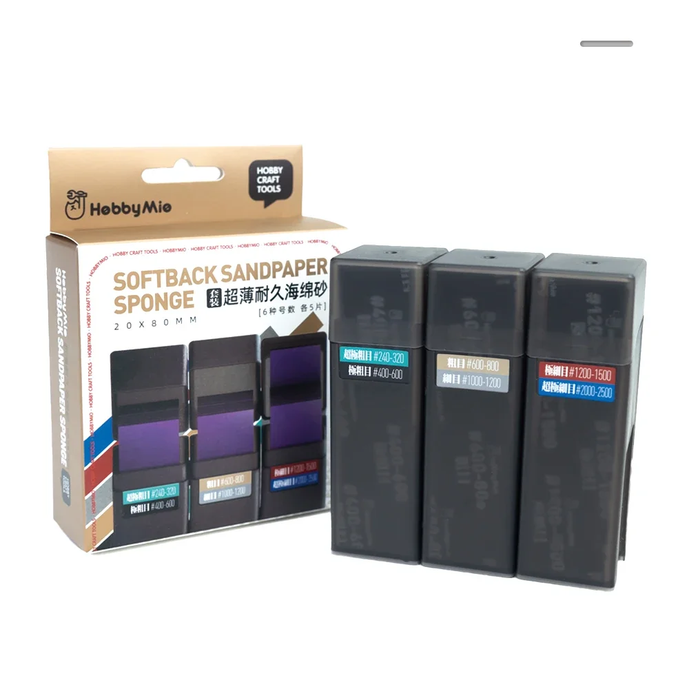 Model tools model polishing tool sanding sponge tool HOBBY MIO #240~#2500 Ultra Thin Sponge Sandpaper Set Plastic Model Curve Sanding Tools for Assembly Model Polishing Tools DIY