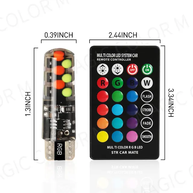2Pcs T10 RGB LED Bulbs with Remote 5
