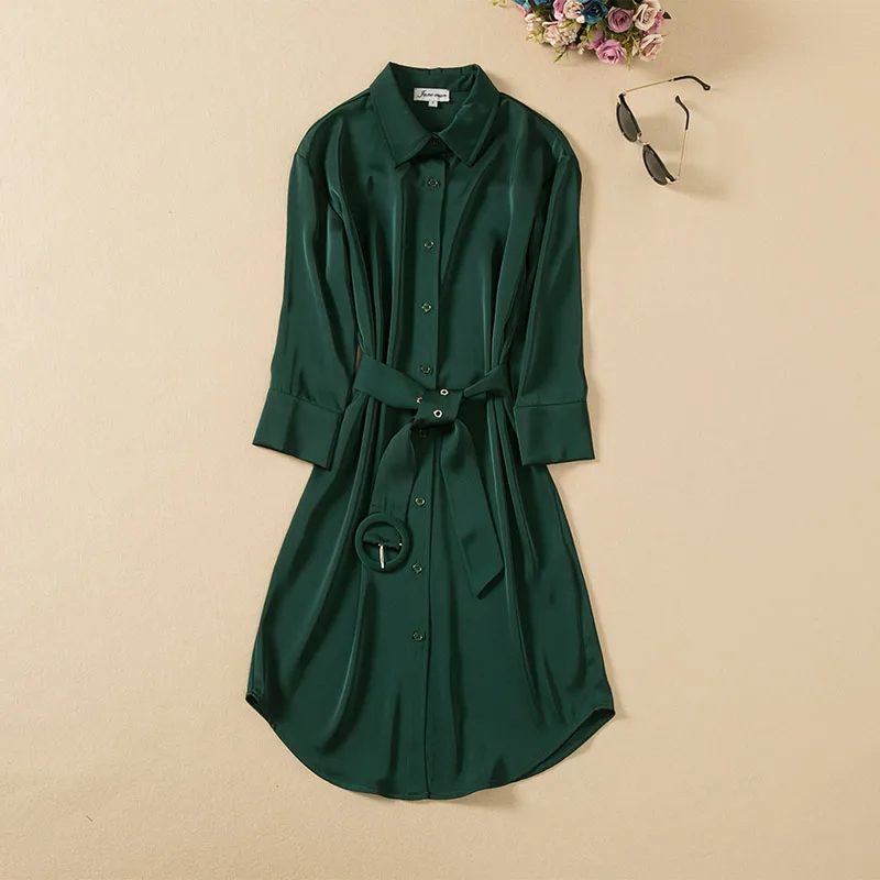 

MIUXIMAO 2022 New Summer Women's Clothing Lapel Short Sleeve Slim Waist Solid Dress Fashion Elegant Office Style