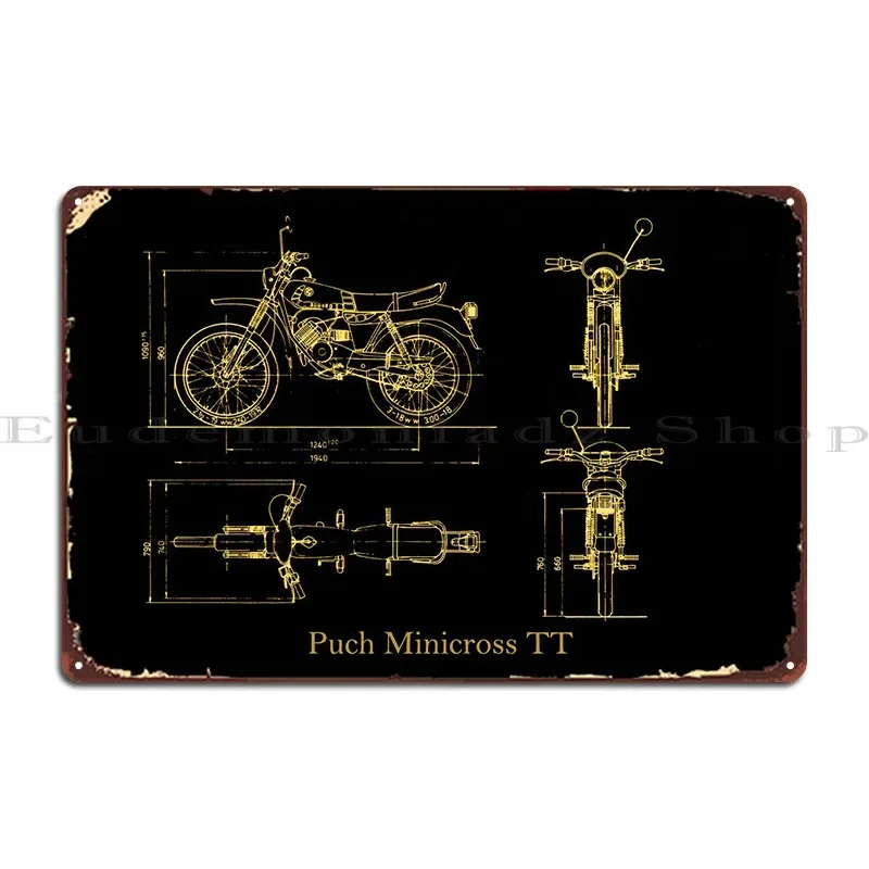 Puch Minicross Tt Gold Metal Platform Poster Party Bar Cave Cinema Personalizza Wall Decor Tin Sign Poster