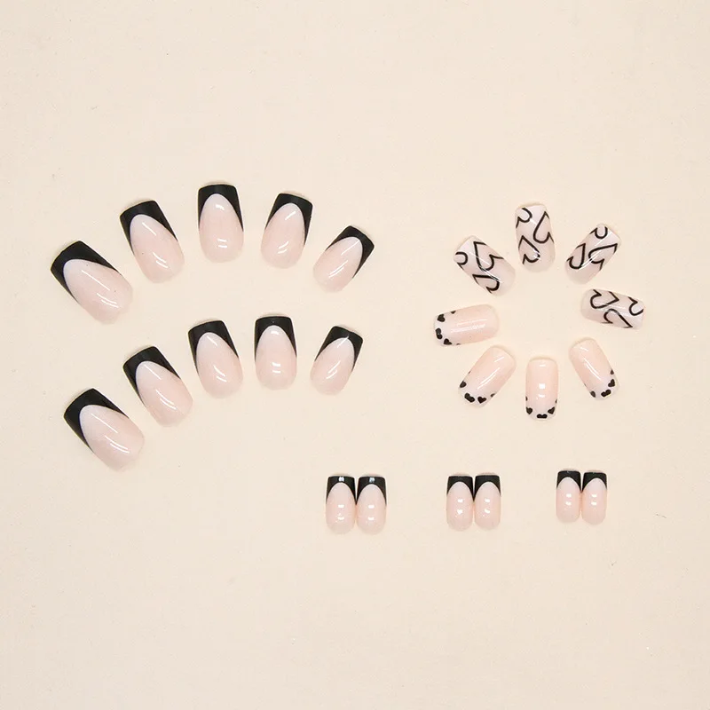 24 PCs French Nails Short Heart Minimalist with 1 Jelly Gel 1 Nail File