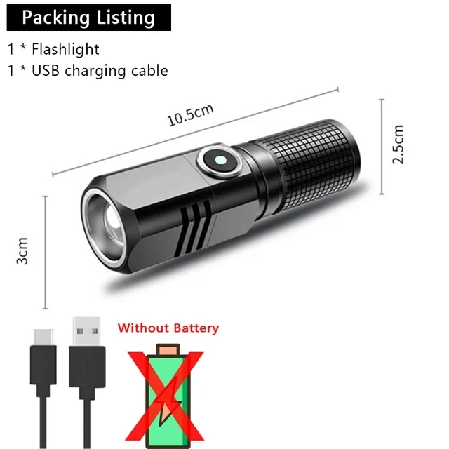 Torcia Tattica LED Ricaricabile USB 5V - Super Luminosa 500m, Zoomabile, Impermeabile - Luce Da Lavoro Portatile