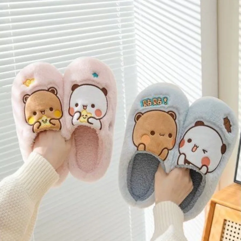 

Домашние плюшевые тапочки Kawaii Onetwo And Bubu с медведем, Мультяшные аниме, для досуга, для дома и улицы, противоскользящие, на толстой подошве, хлопковые туфли для отдыха