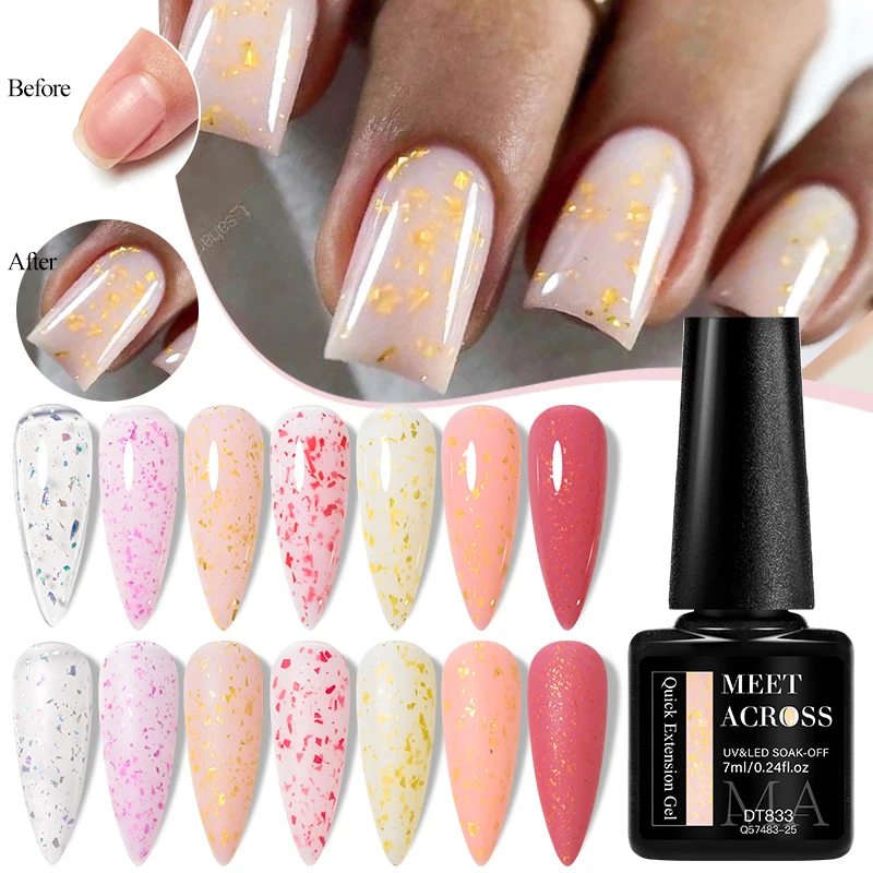 MEET ACROSS 12PCS/SET Quick Extension Gel For Nails Gold Pink Red Foils Semi Permanent Nail Art Gel Varnishes Manicure Kits 5