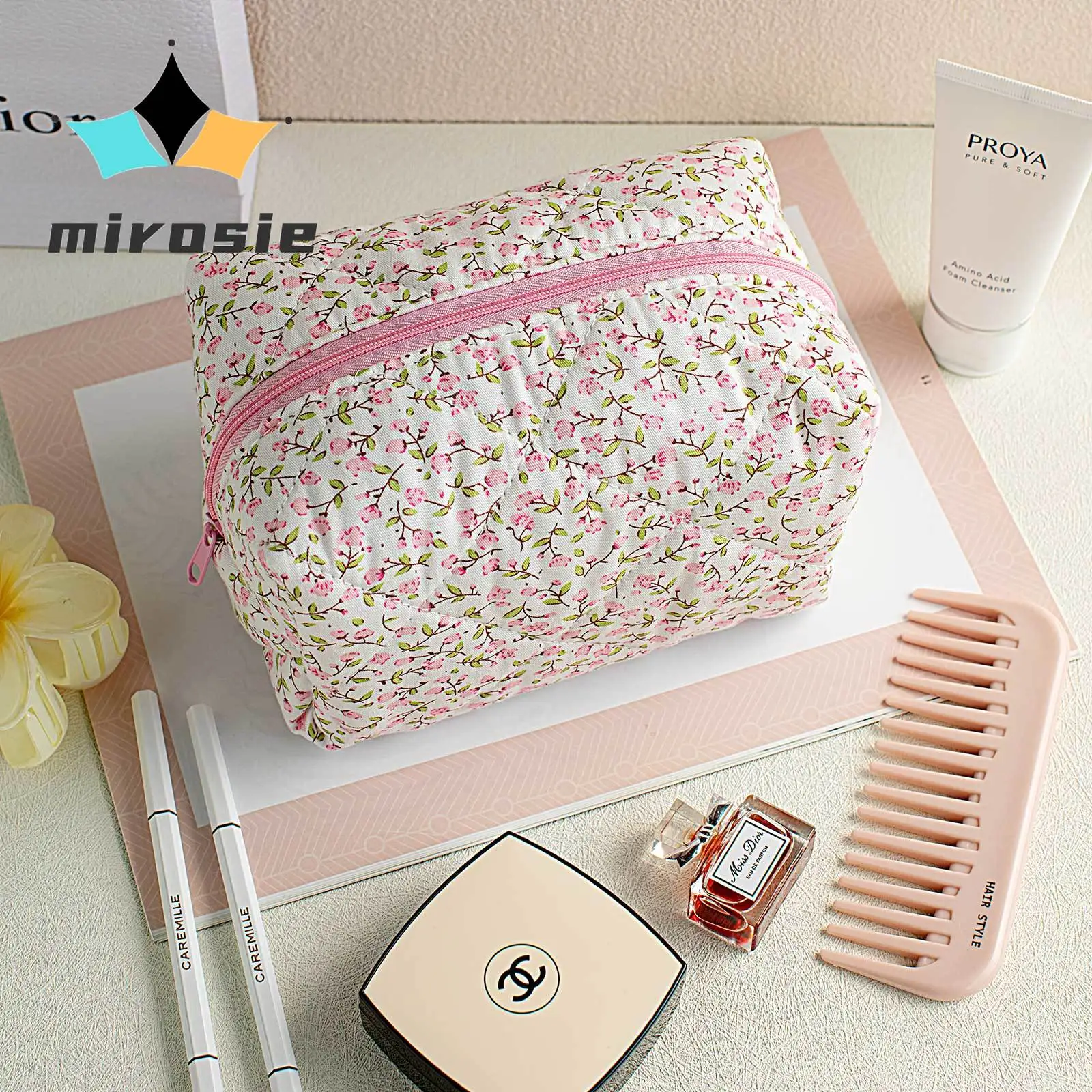 MIROSIE-Pretty-Floral-Print-Makeup-Bag-with-Zipper-Portable-Travel-Skincare-Storage-Pouch ...