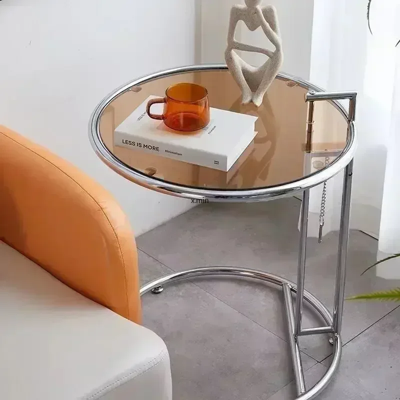 Transparent Glass Tables Creative Lift Coffee Table Simple Sofa Tables Nordic Designer C-Shaped Table Geometric Round Table