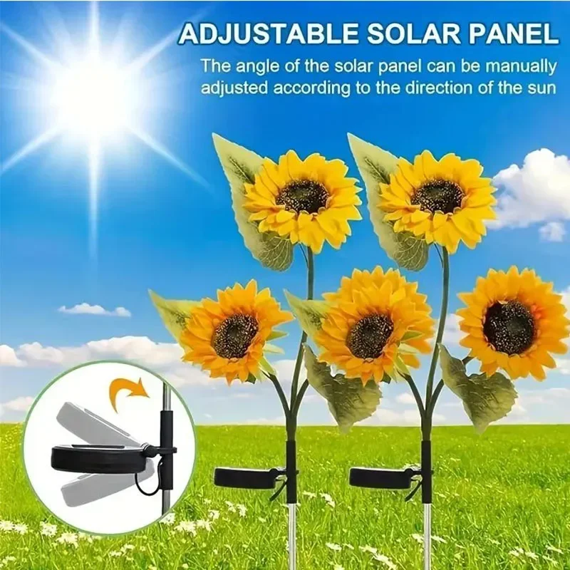 3-Head LED Solar Garden Lights Artificial Sunflower Outdoor Landscape Lights IP44 for Patio Garden Yard Lawn Decoration Light