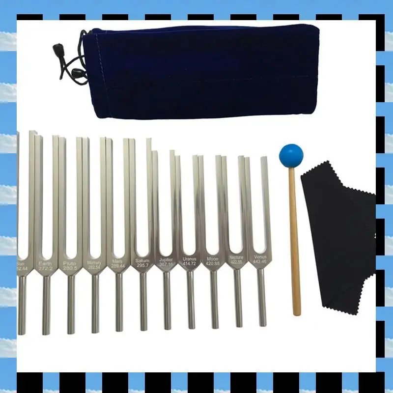 ABME Tuning Fork Set, 11 Tuning Forks For Healing, Sound Therapy, With Silicone Hammer Cleaning Cloth And Bag