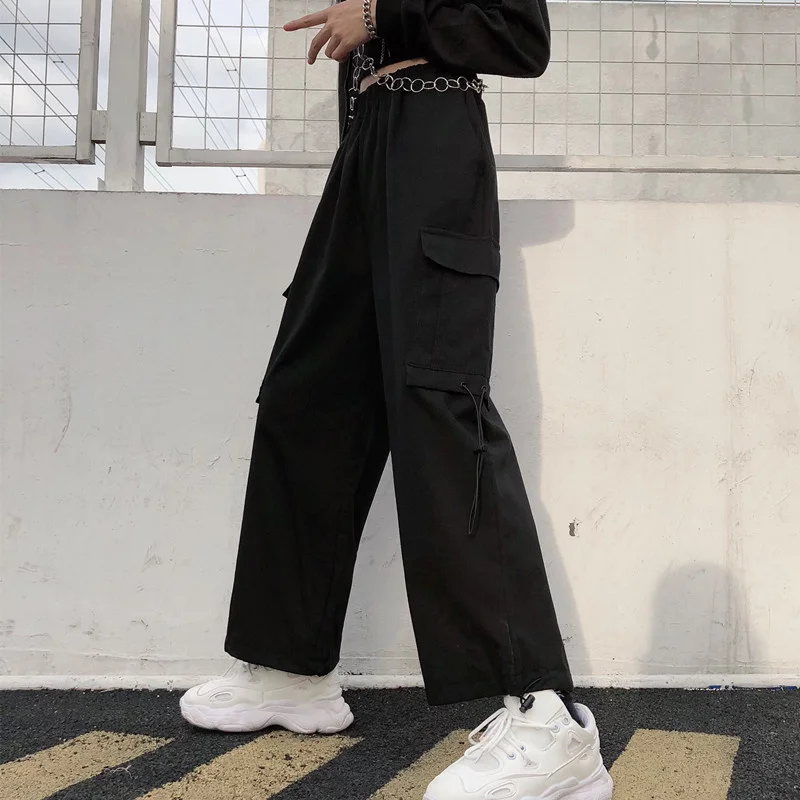 Black Casual Joggers Streetwear Elastic High Waist Autumn Loose Harajuku Trousers Korean Tide Ladies Pocket Cargo Womens Pants joggers for women