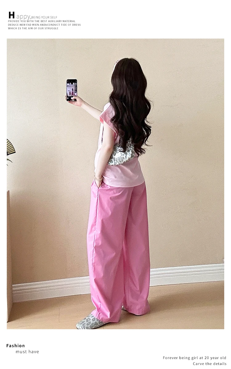 Summer Maternity Clothes Set Short Sleeve O-Neck Cotton Top+Belly Pants Two Pieces Suits Office Lady Elegant Pants Twinset