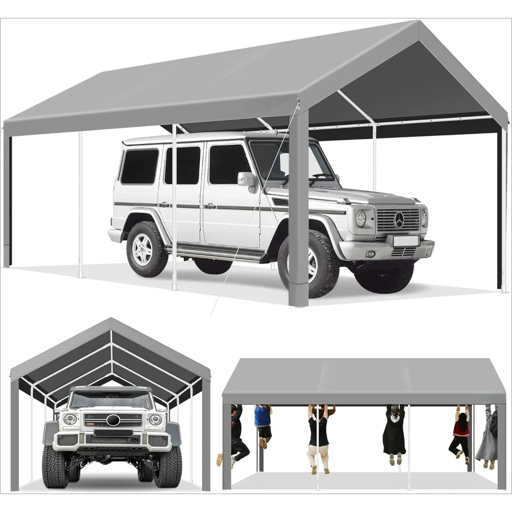 10x20ft Carport with Built-in Sandbags, Waterproof Car Canopy with All-season Tarp, Carport