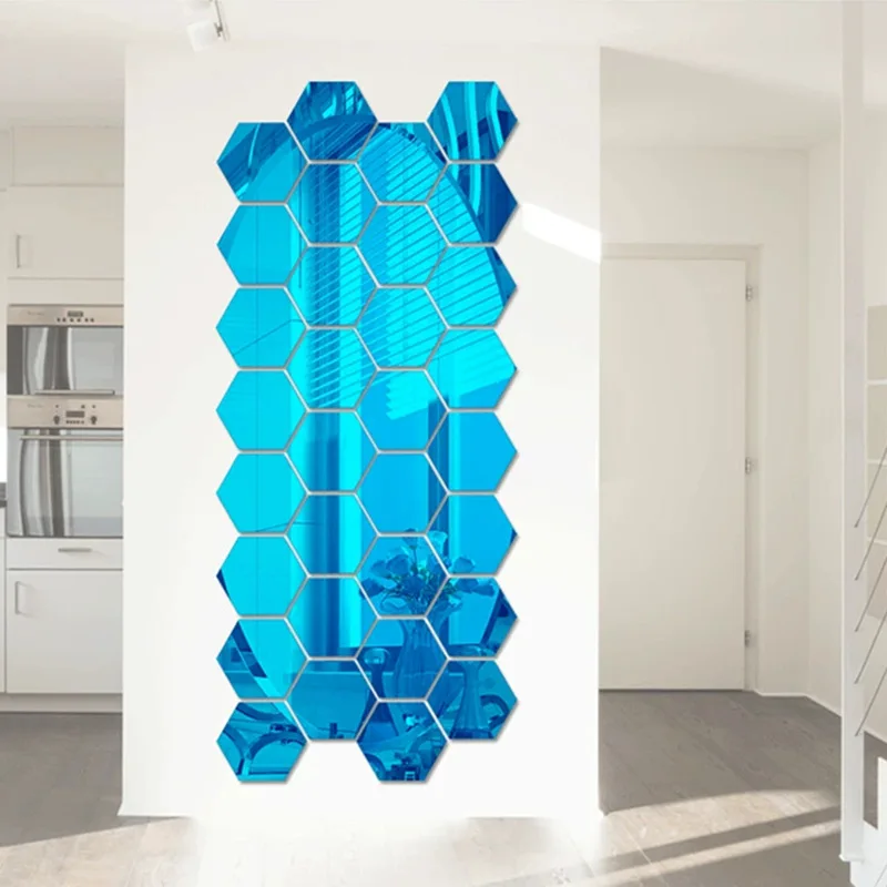 Wall Sticker Acrylic 12pcs 3D Mirror Ornaments Hexagon Adhesive Removable Mini Living Room Bedroom Art