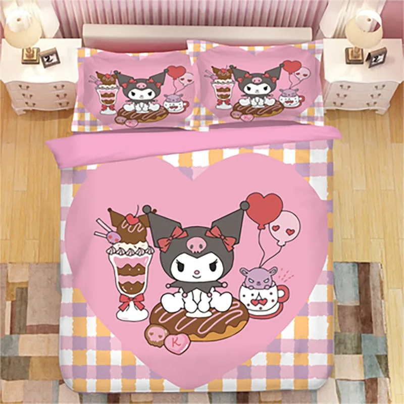 

Комплект постельного белья kuromi с пододеяльником и наволочками, удобный всесезонный милый комплект постельного белья с аниме-рисунком Sanrio