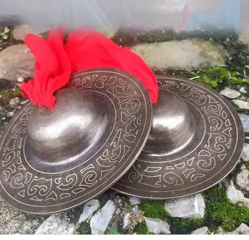 Chinese Traditional Handmade Carved Bronze Cymbals Folk Instrument Stage Performance Percussion