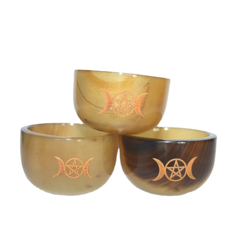 

Altar bowl Ox Horn cup with triple moon Divination small bowl astrology Wicca ritual props witchcraft supplies for altar
