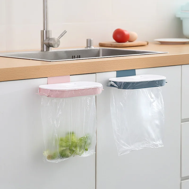 Garbage Bag Holder Kitchen Cabinet Door Basket Hanging Trash Can Waste Bin Garbage Rack Tool Storage Holder Kitchen Organizer