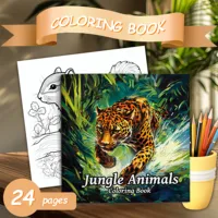 Jungle Animals coloring Book Teenagers Colouring Book,24 Different Patterns,Stress Relief,Birthday Gift Adults Picture Books 1