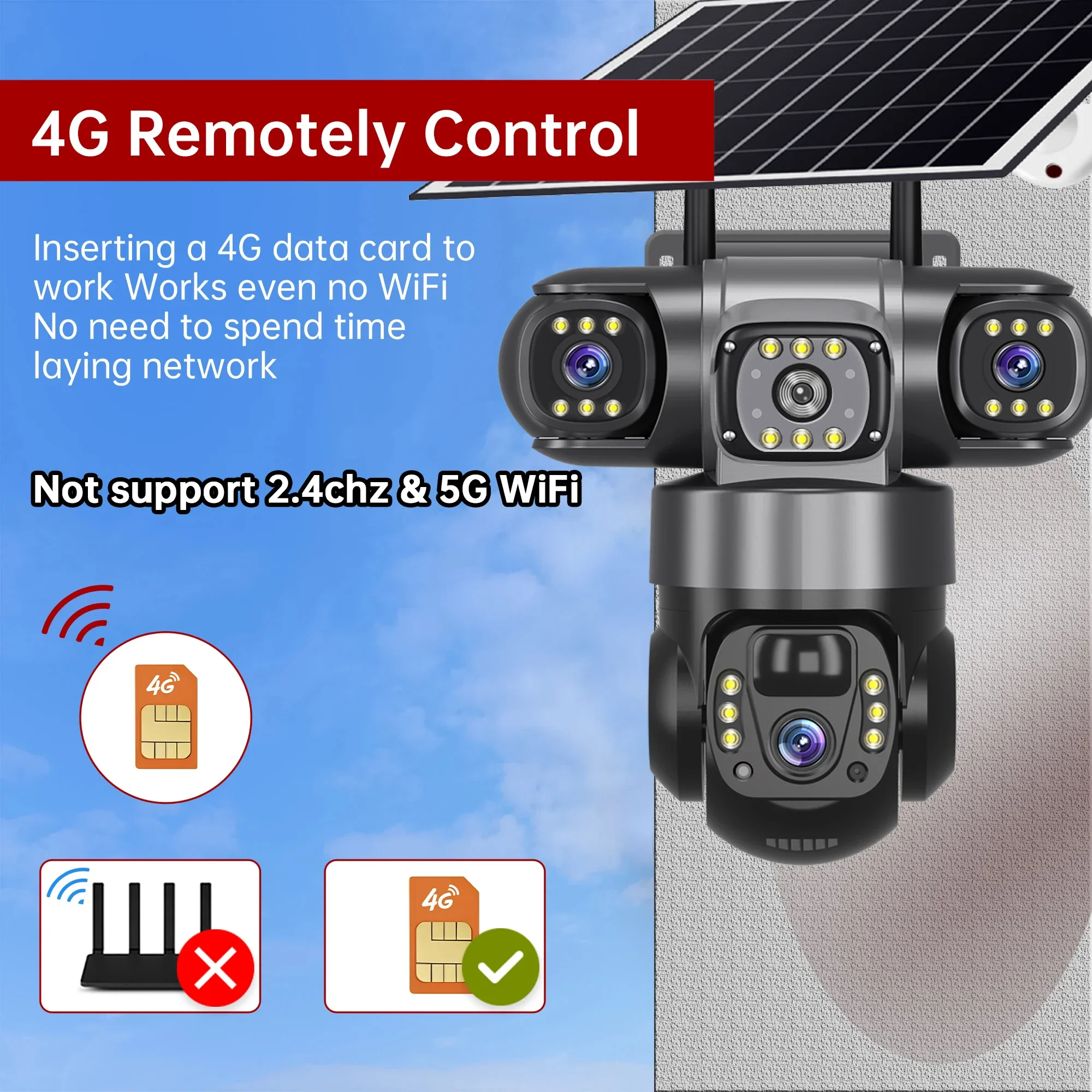 Telecamera solare 4G da 15 MP Tre obiettivi Tre schermi Zoom 10x Monitor Visione notturna Protezione di sicurezza Video PTZ CCTV Sorveglianza IP - immagine 2