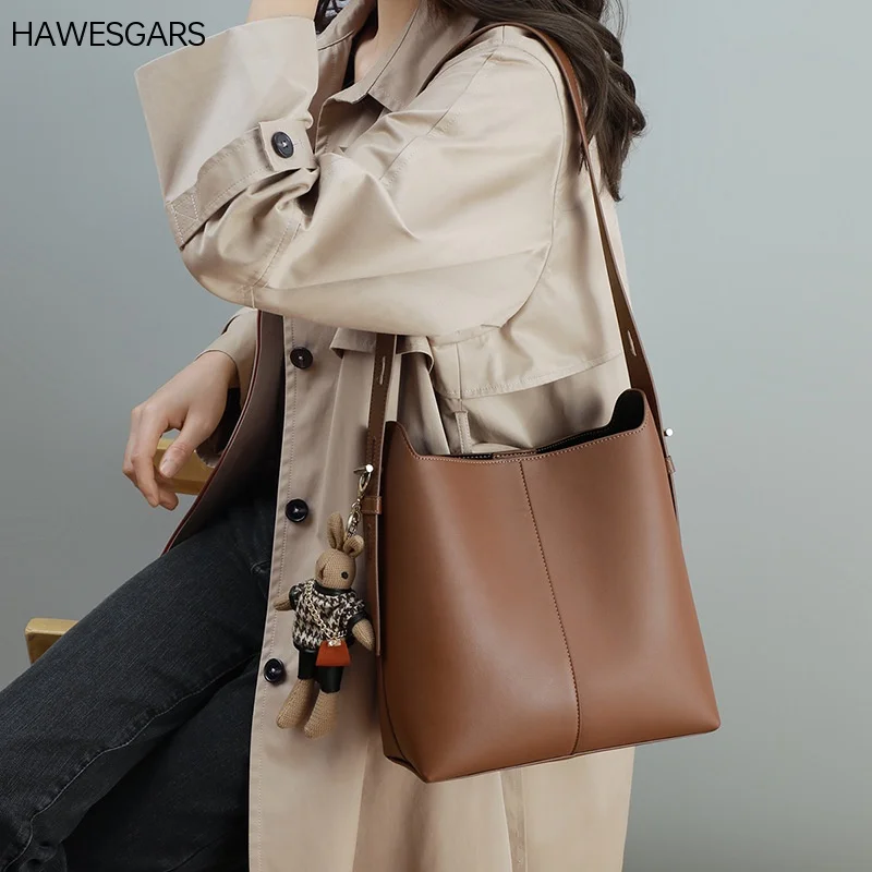 

HAWESGARS New Women's Leather Shoulder Bag Fashion Versatile Large Capacity Bucket Bag