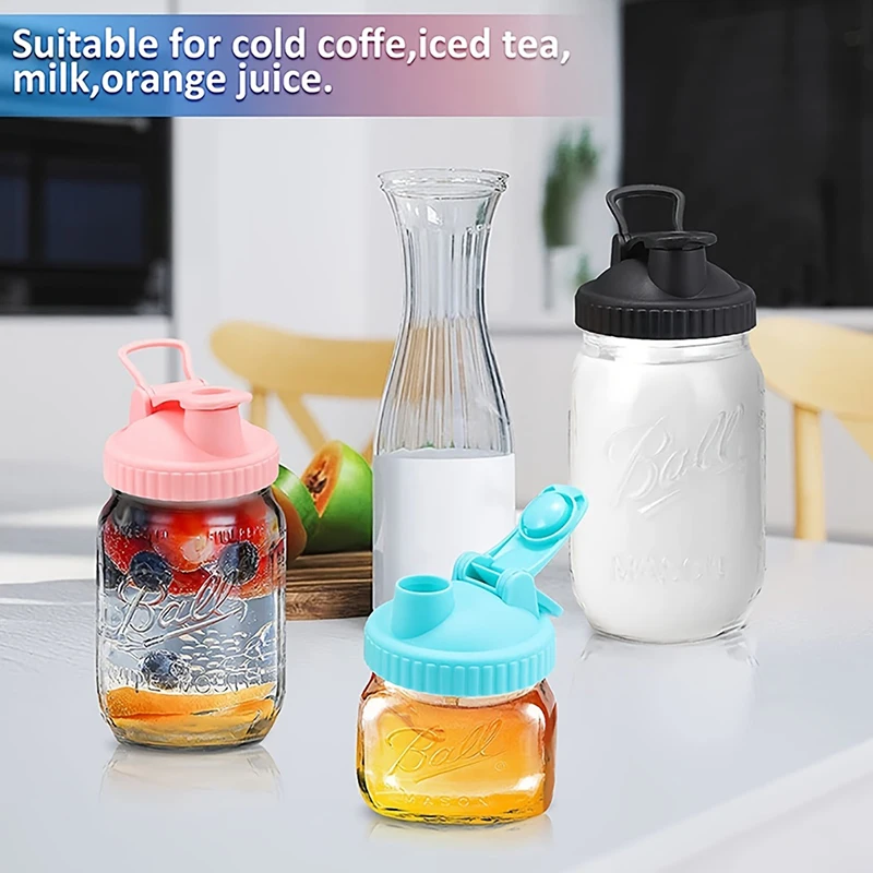 86Mm Mason Jar Sealing Cover Reusable Latex Leak-Proof Bottle Cover With Airtight Seal Pour Spout Regular Mason Jar Cup Lids