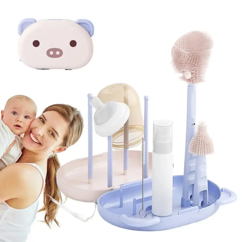 Portable Bottle Cleaning Brush Set Nylon Sponge Compact Nipple Straw Cleaner Kit Travel Size Flexible Brushes