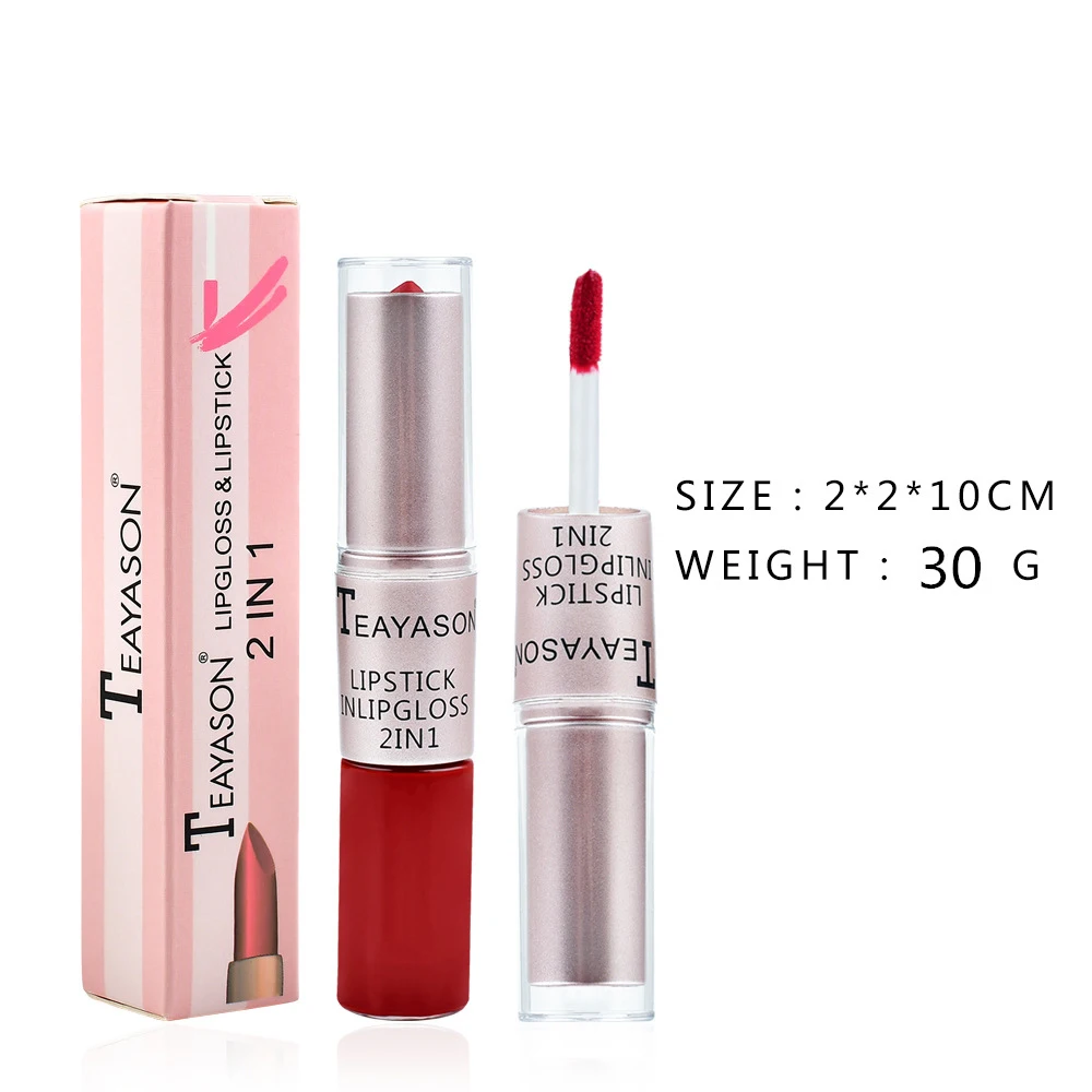2-in-1 Matte Red Lipstick  Gloss - Long Lasting Velvet Waterproof Makeup