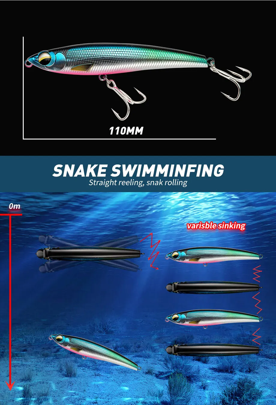 JOHNCOO 110MM 58G Sinking Pencil Angelköder Wobbler Stickbait Künstlicher harter Köder für Sea Tuna GT Angelköder – Detail 5