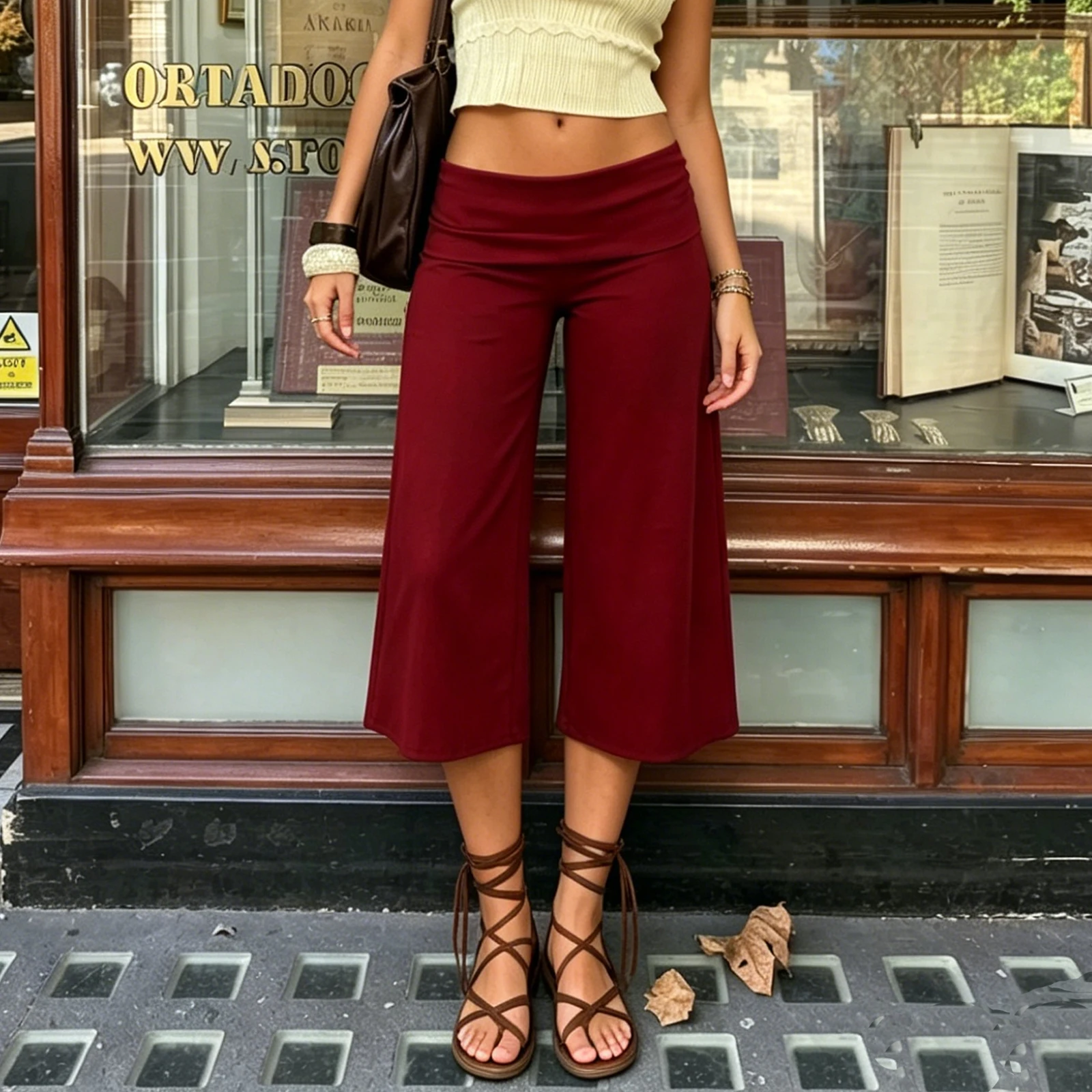 Women's Soft Flowy Wide-Leg Capri Pants