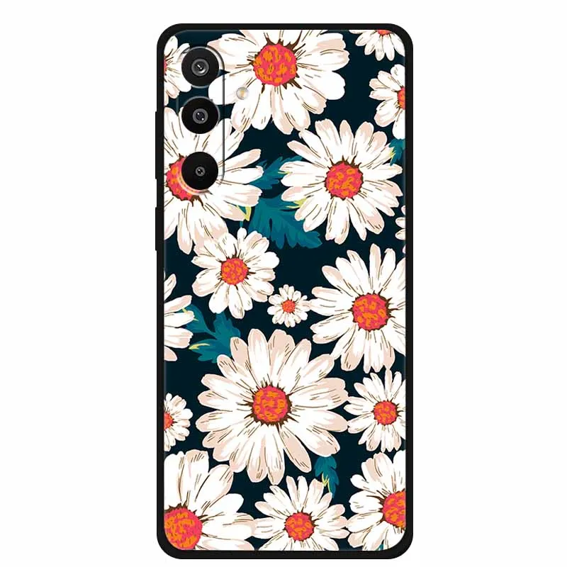 Floral Printed Silicone Phone Case - Black TPU Cover