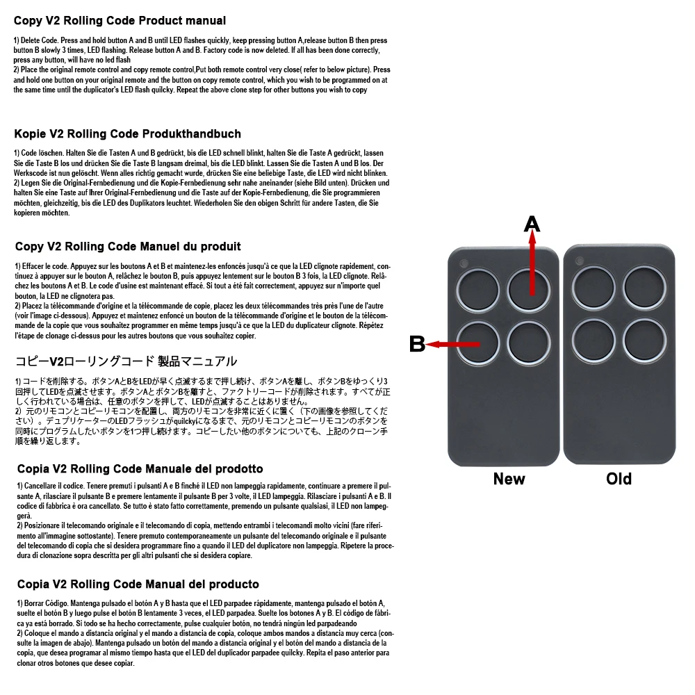 1-5PCS V2 PHOX2 PHOX4 Garage Remote Control 433MHz Rolling Code Compatible PHOENIX 4 TXC TRC 4 TSC4 HANDY 433.92MHz Controller 5