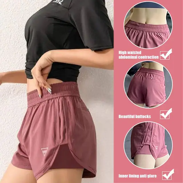 New Gym Sport Shorts Casual Outdoor Running Quick Dry Waist Women High Pieces Pants Shorts Short Two Training Elastic Short Q3O3 2