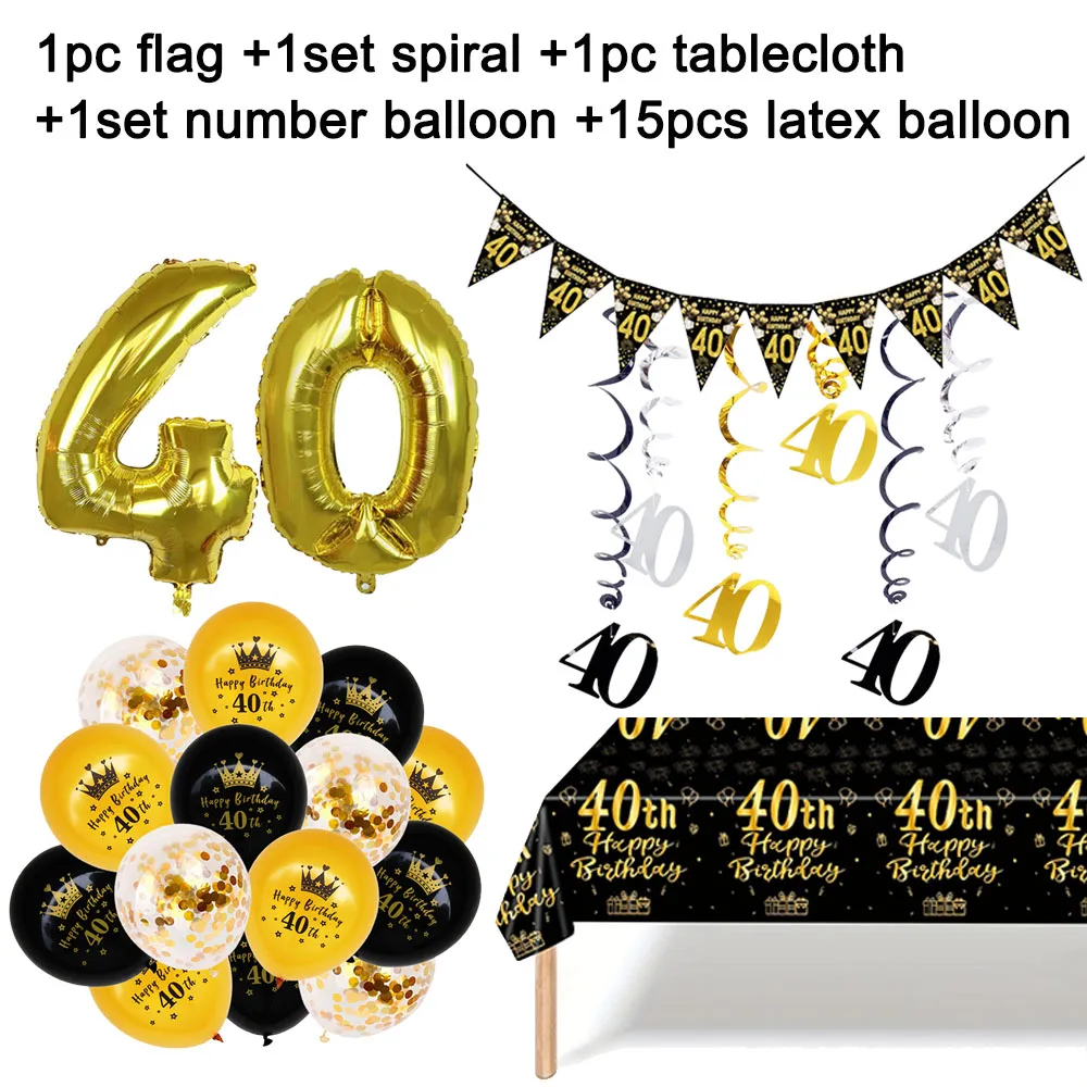Elegant Gold & Black 40th Birthday Celebration Decor Set - Paper Banner & Balloons