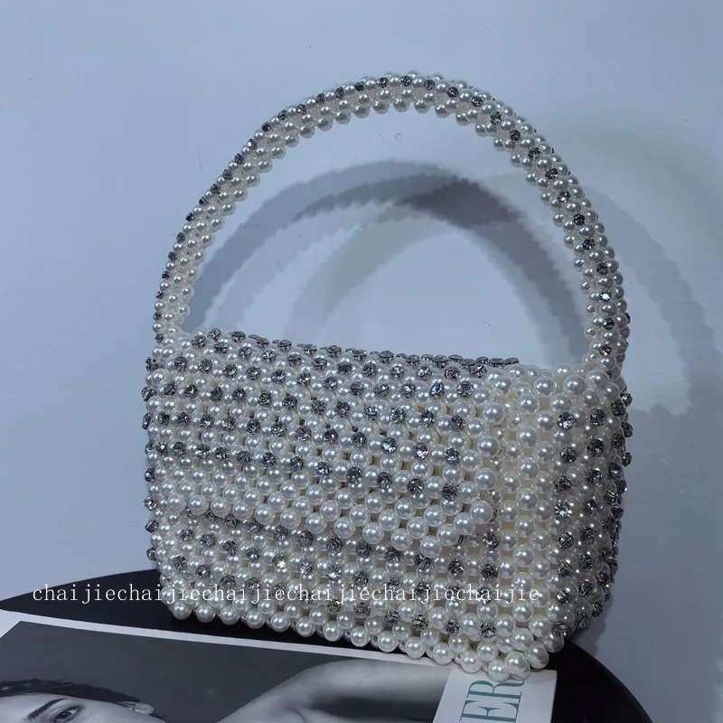 

Женские плетеные сумки ручной работы из бисера, роскошная сумка через плечо с жемчугом, новинка 2024, модные женские пляжные сумки