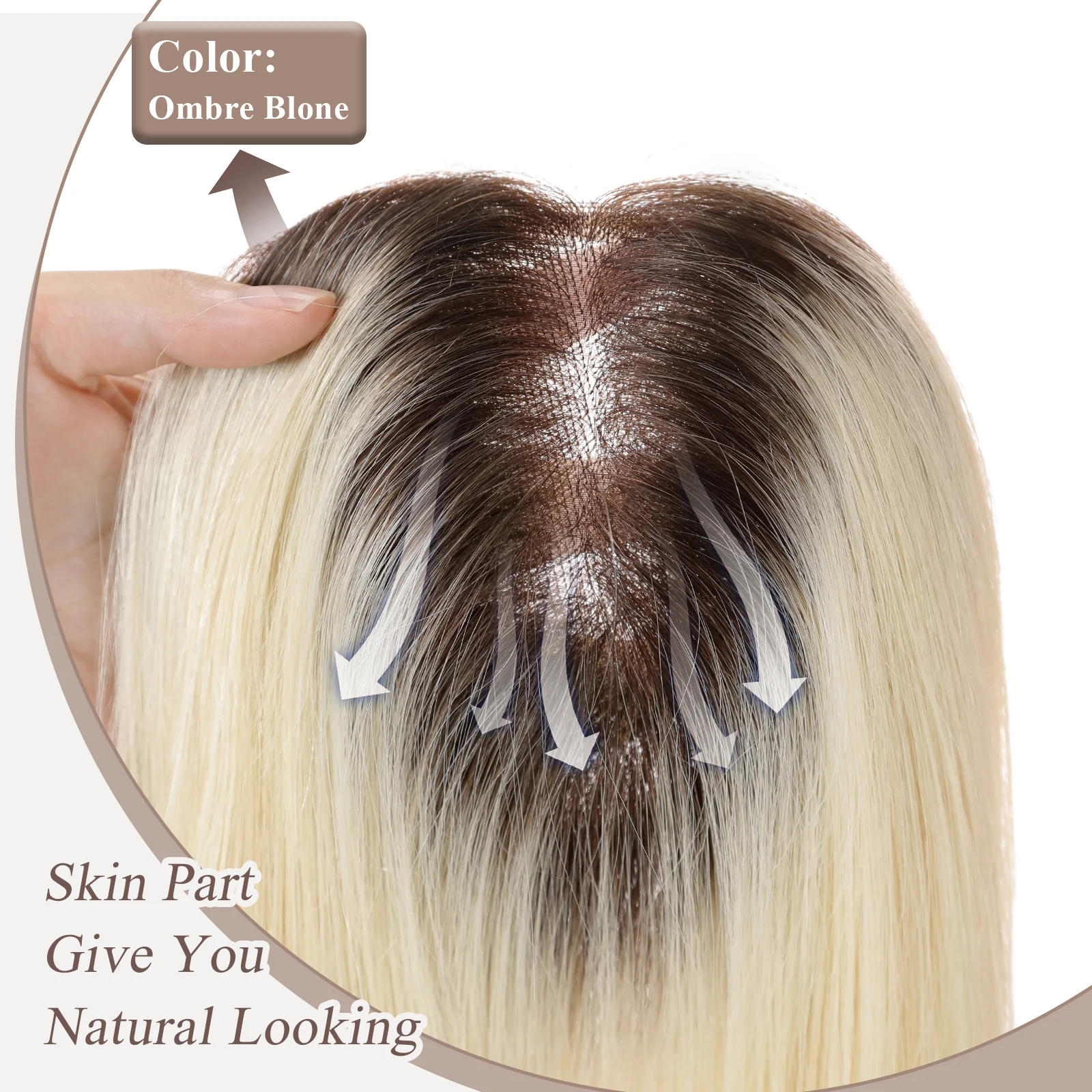 Original Human Hair Topper Women Human Hair Wigs Ombre Blonde Clip in Extensions Hand Tied MONO Base Hairpiece 14 inch,human hair toppers