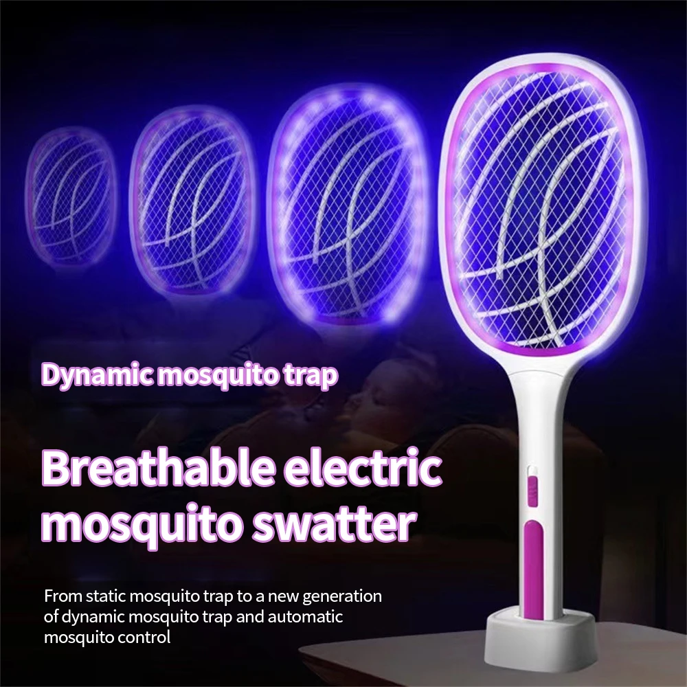 USB 충전식 여름 플라이 스와터 트랩 파리, 전기 버그 재퍼, 2 인 1 10 LED 트랩, 모기 킬러 램프, 3000V, 1 개, 3 개