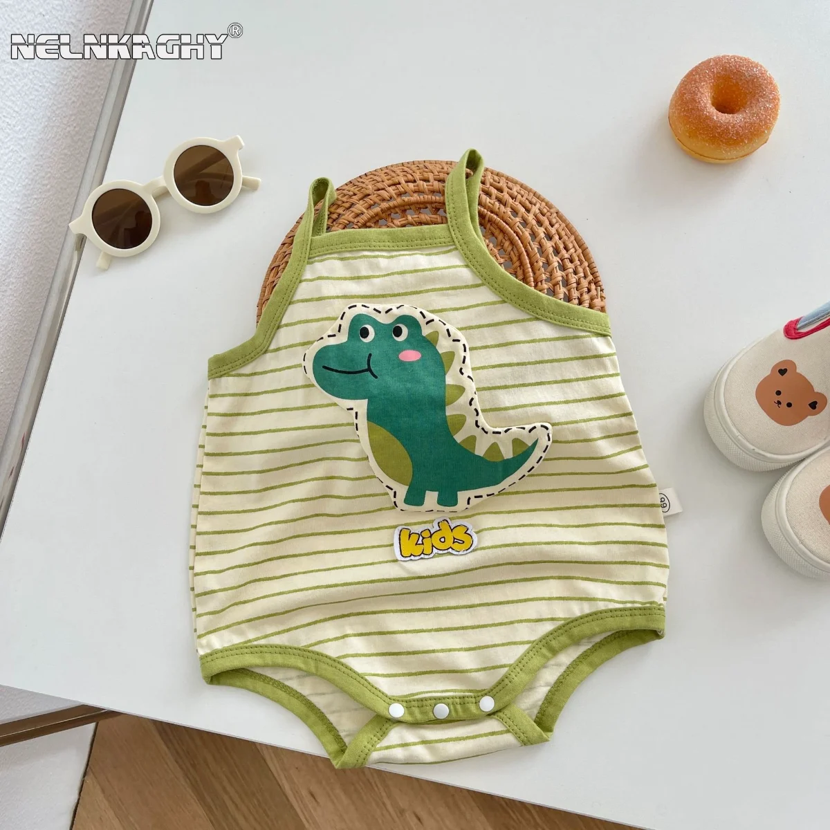 

Sling Stripe 3D Dinosaur Infant Overalls: Baby Boys Cute 100% Cotton Bodysuits , Newborn Kids One-piece Perfect for Summer 0-24M