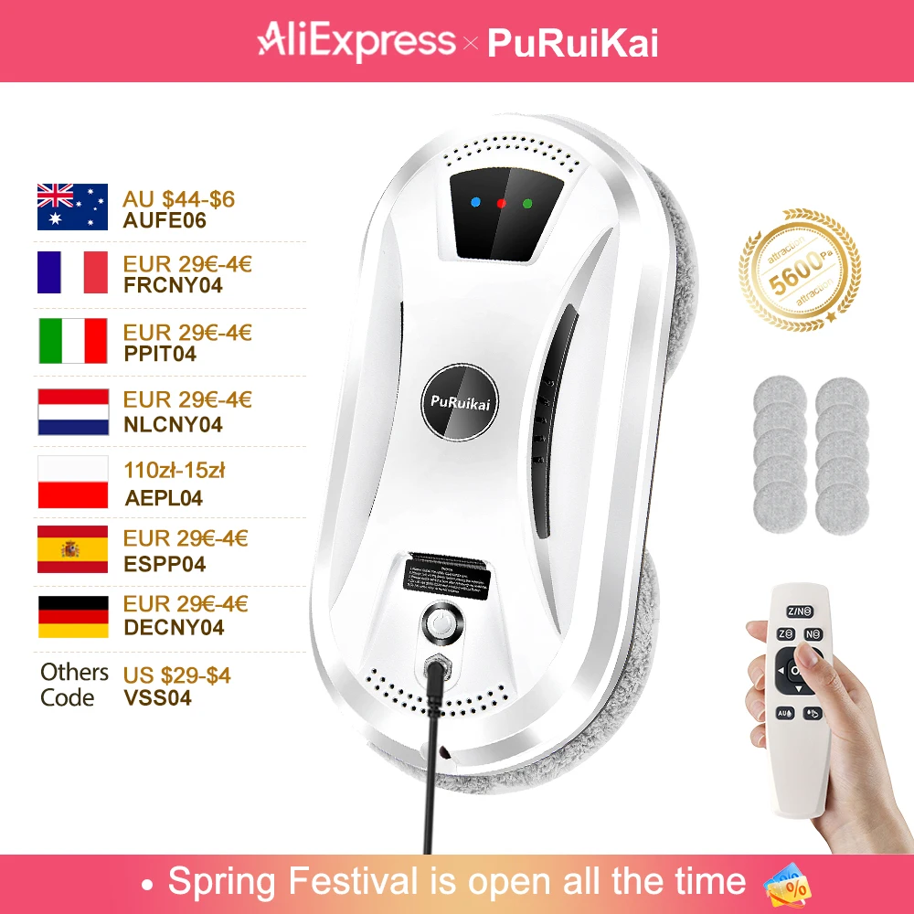 Robot aspirateur ultra fin PuRuiKai, robot nettoyeur de vitres, vitre électrique, limpiacristales, télécommande pour la maison