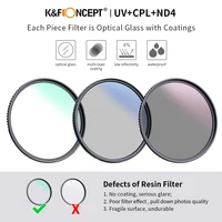 K&F Concept Netural Density ND4+MCUV+CPL Filter Kit Camera Lens Bundle Cleaning Cloth and Filter Pouch 49/52/58/67/72/77/82mm 2