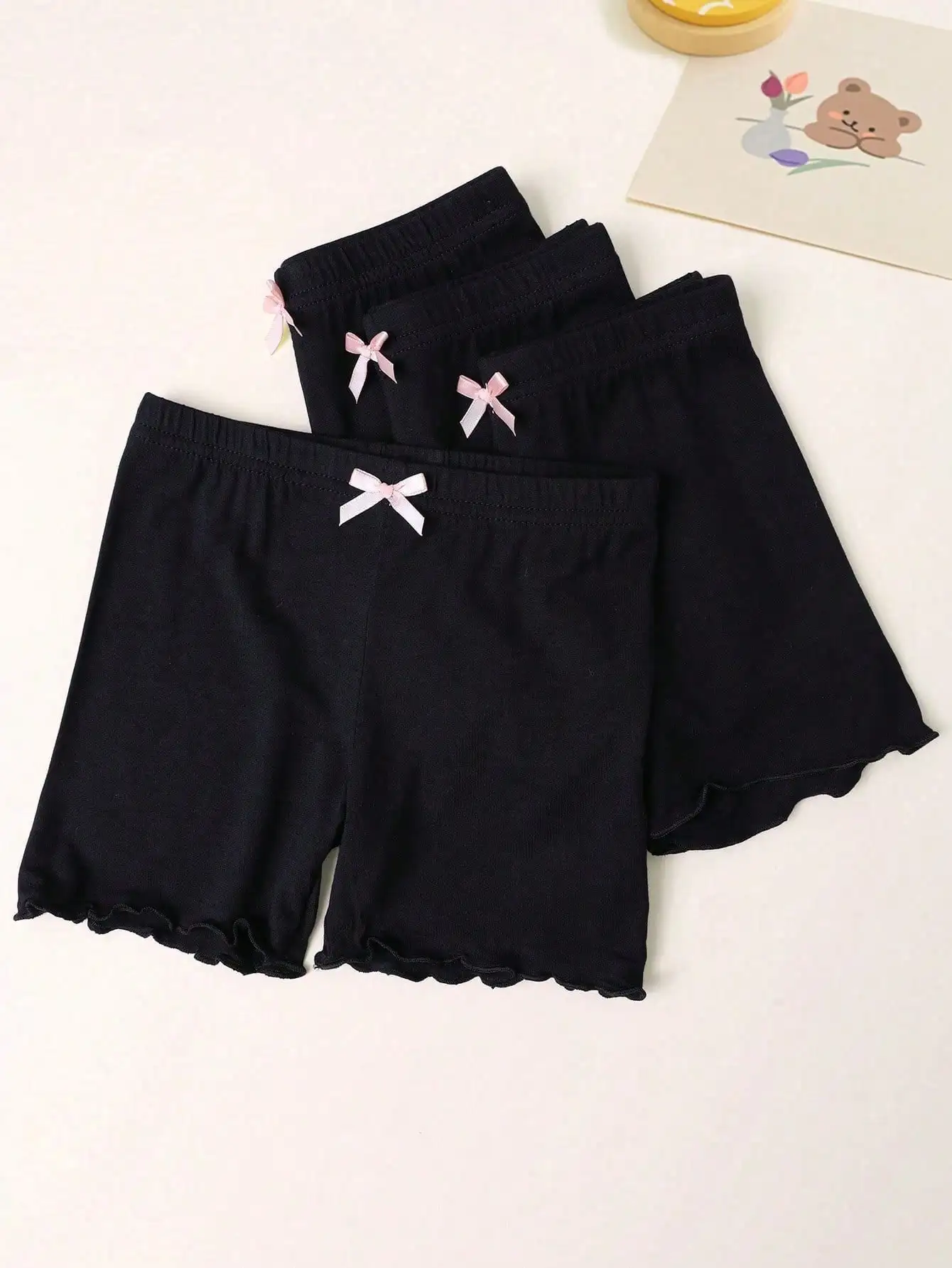4Pcs 소녀 안전 반바지 보우 프릴 밑단 어린이 95% 폴리에스테르 5% 스판덱스 탄성 눈부심 방지 속옷 베이스 레이어 반바지 2-11Y