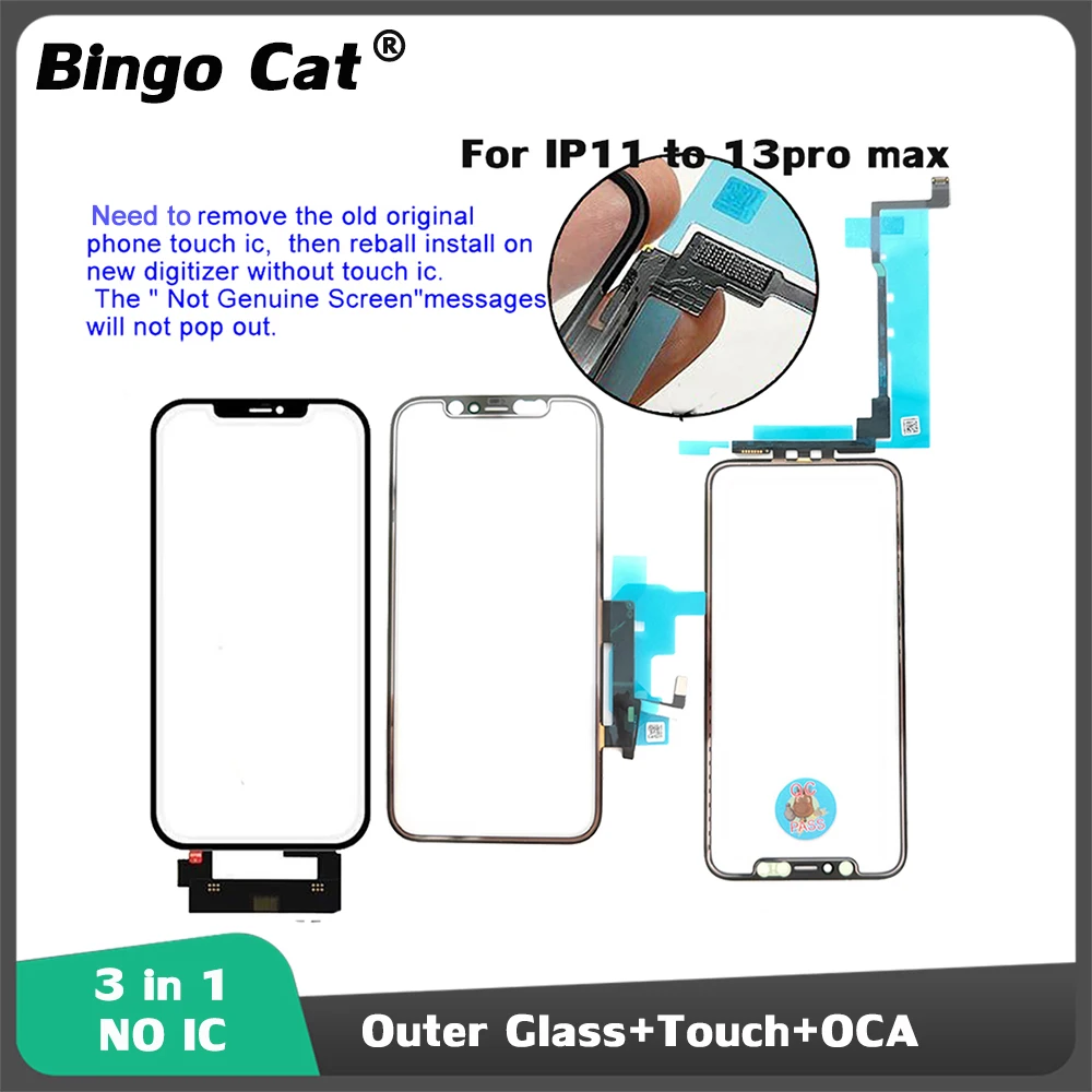 5Pc Oem No Ic Chip Lcd Touch Digitizer Sensor Glass + Oca Glue Film Per Iphone 13 13Pro 11 12 Pro Max 12 Ic Chip Necessita Di Una Nuova Installazione