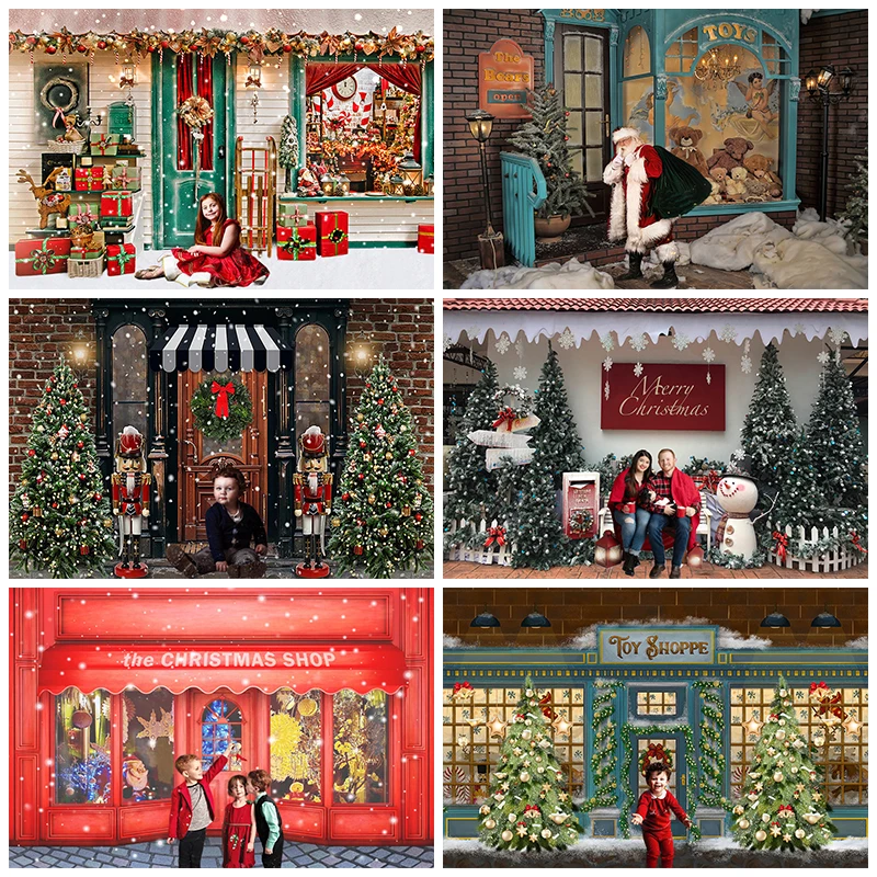 

Mocsicka Winter Christmas Shop Background Photography Xmas Tree Snowflake Decoration Child Portrait Photo Backdrop Studio