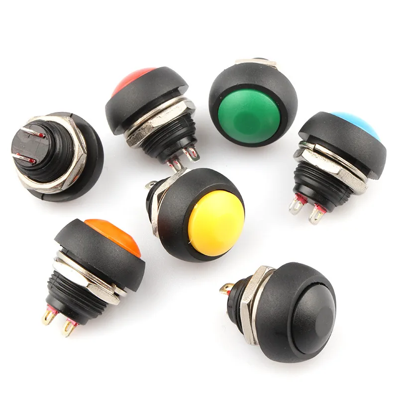 

10pcs PBS-33B Red Green Blue Yellow Black White Orange Button 12mm Thread SPST Momentary Pushbutton Switch AC 125V 6A 250V 3A