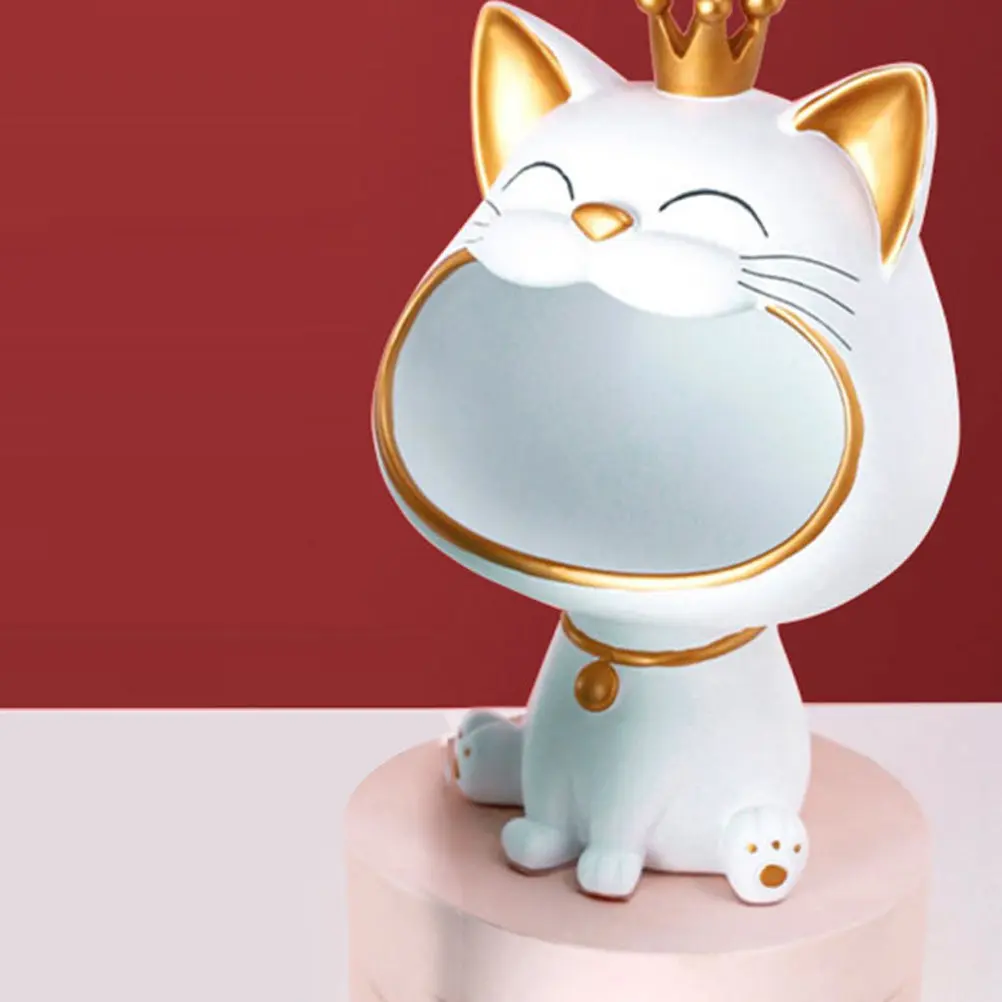 1Pcs 흰색 고양이 모양의 키 보관 장식품 수지 데스크 트레이 홈 오피스 장식을위한 크리 에이 티브 데스크탑 장식품 주최자